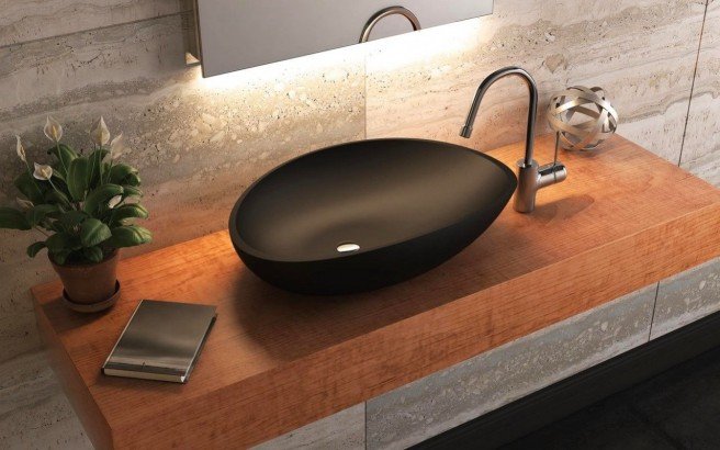 Aquatica Lotus-Blck Stone Bathroom Vessel Sink